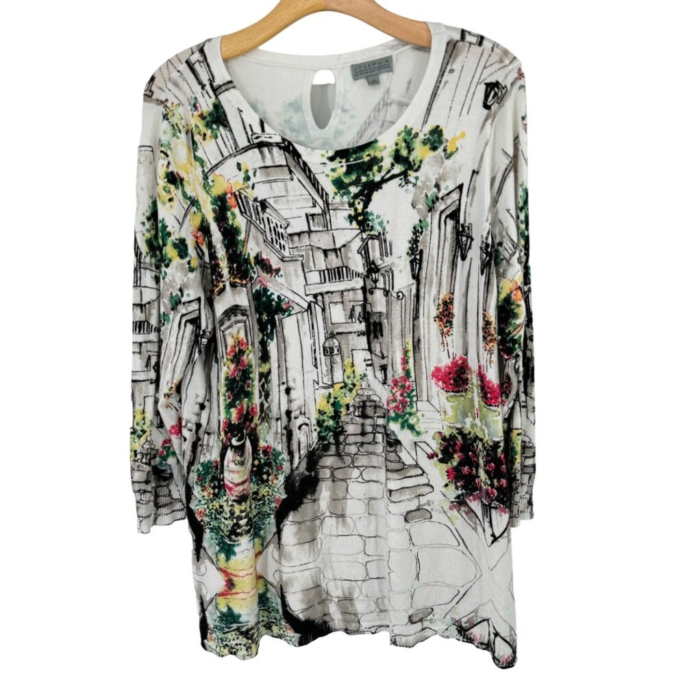Joseph A Womens Tunic sweater Large Art Print 3/4 Sleeve  Floral size XL